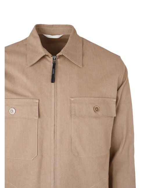 120% Lino Natural Pocket Zip Jacket for men
