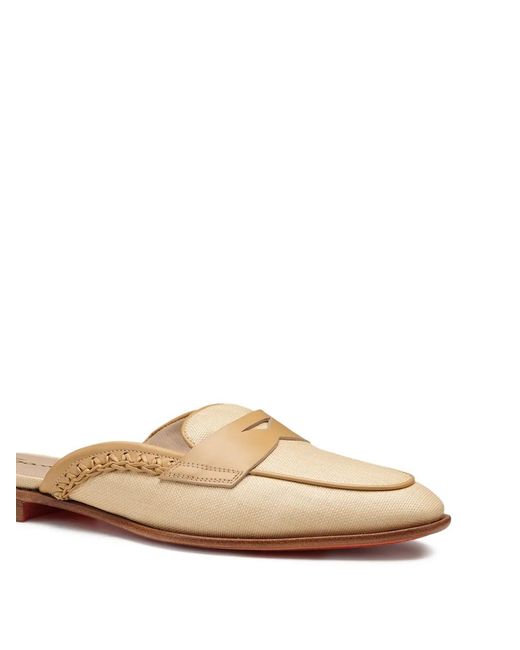 Santoni White Braided Leather-Trim Flat Mules