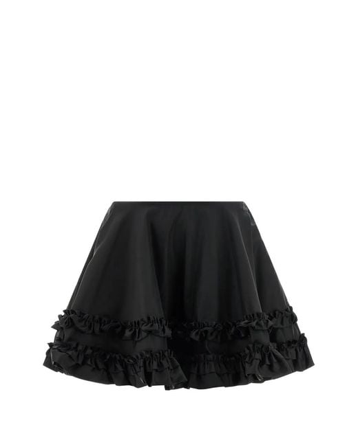 Ganni Black Ruffled Flared Mini Skirt