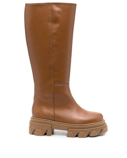 Alohas Brown Katiuska Leather Knee-High Boots