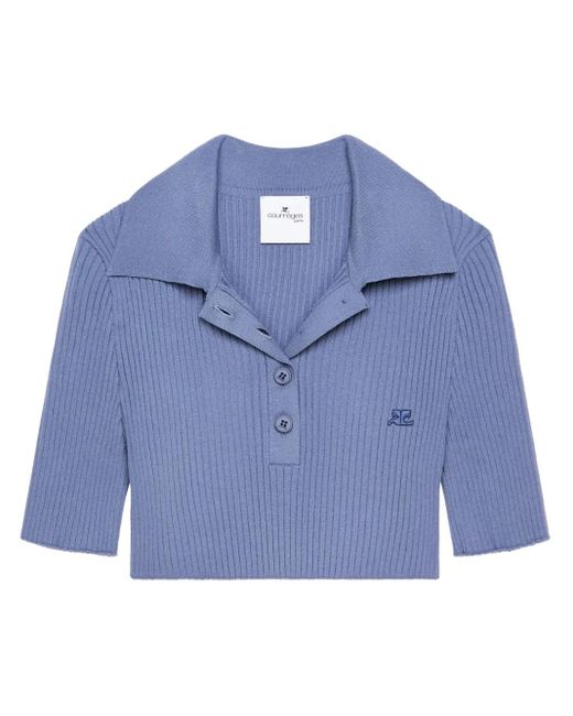 Courreges ニット クロップド ポロシャツ Blue