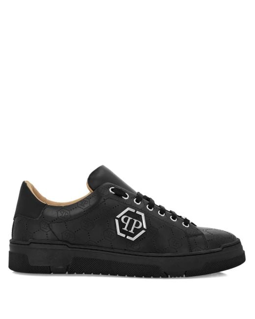 Philipp Plein Black Monogram-Plaque Sneakers
