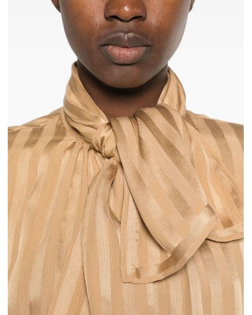 Saint Laurent Natural Striped Pussy-Bow Blouse