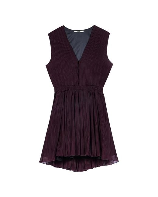 Maje Purple Plissé Cut-Out Mini Dress