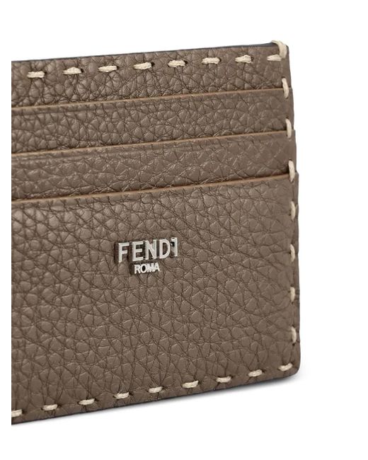 Fendi Brown Selleria Hammered Leather Cardholder for men