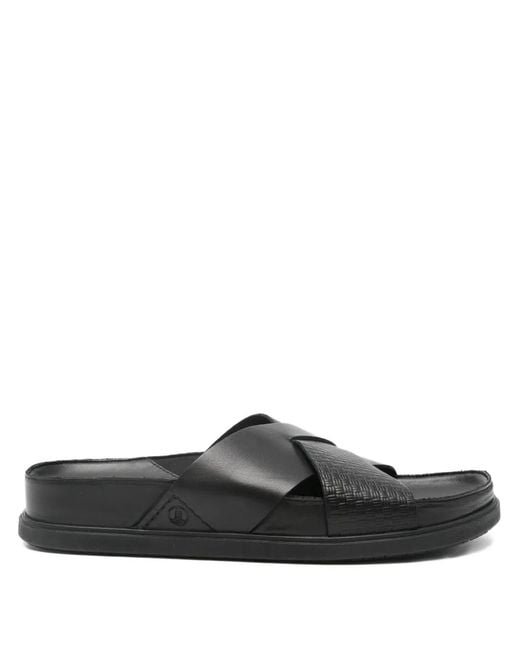Clarks Black Torford Cross-Strap Leather Sandals for men