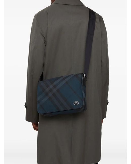 Burberry Blue Grid Messenger Bag for men