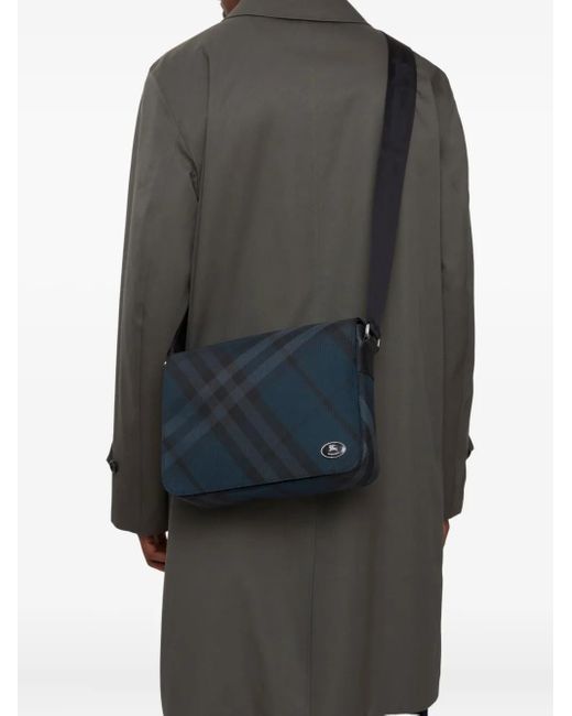 Burberry Blue Grid Messenger Bag for men