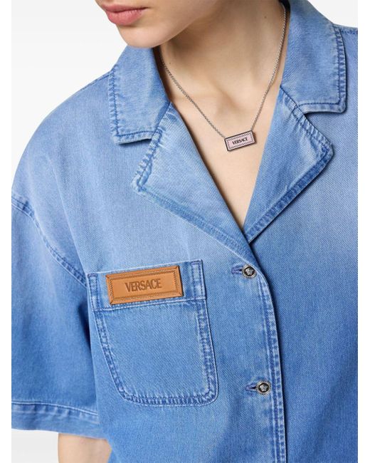 Chemise à col cranté Versace en coloris Blue