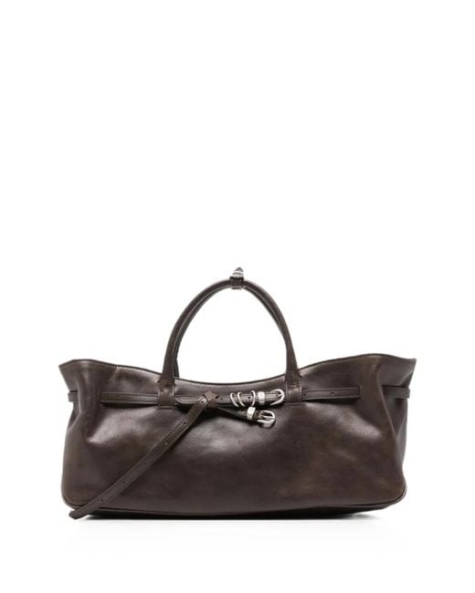 MARGE SHERWOOD Brown Grandma Buckled Leather Tote Bag