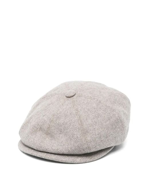 Tagliatore White Herringbone Baker Boy Hat for men