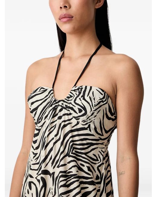 ViCOLO Natural Zebra-Print Halterneck Maxi Dress