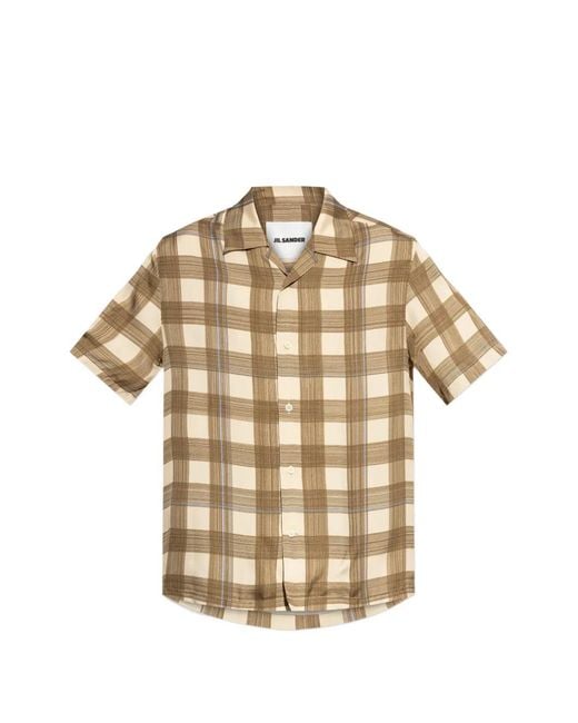 Jil Sander Metallic Checked-Pattern Short-Sleeve Shirt for men