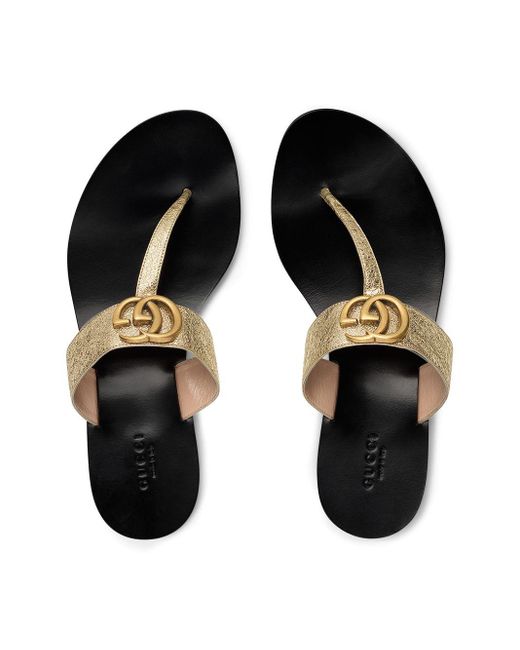 Gucci Marmont Leather Sandals in Silver (Metallic) - Save - Lyst