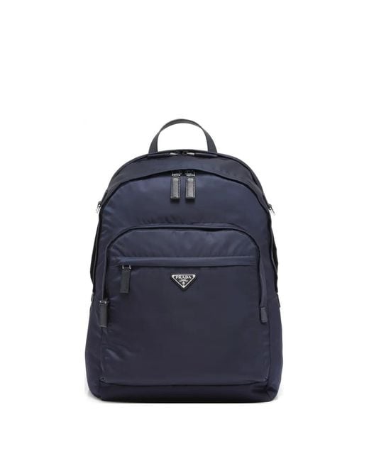 Prada Blue Re-Nylon Triangle Logo Backpack for men