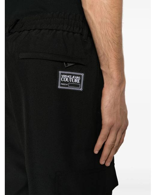 Versace Jeans Couture Black Logo-Patch Cargo Trousers for men
