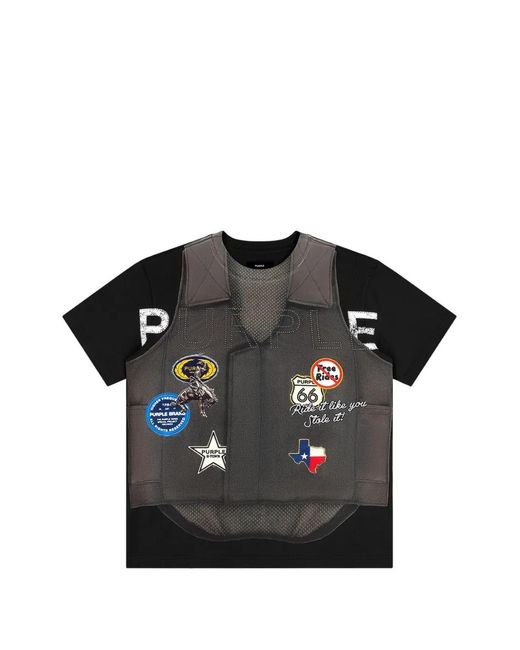 Purple Brand Black Vest-Print T-Shirt for men