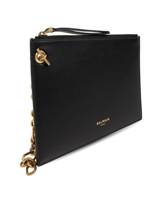 Balmain Black Chain-Link Leather Clutch Bag