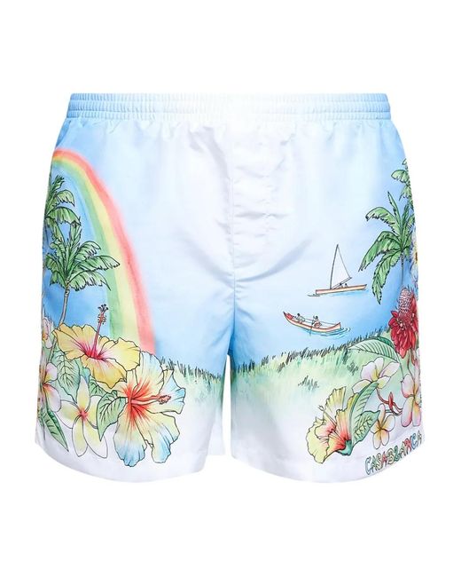 Casablanca Blue Aloha-Print Swim Shorts for men
