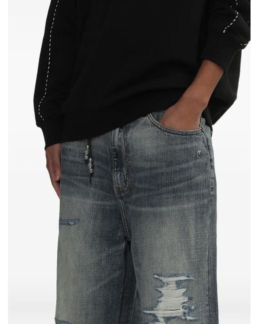 A Bathing Ape Gray Distressed Loose-Fit Jeans for men