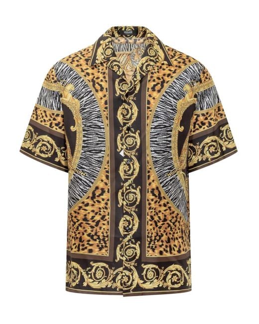 Versace Seiden Kurzarmhemd in Yellow für Herren