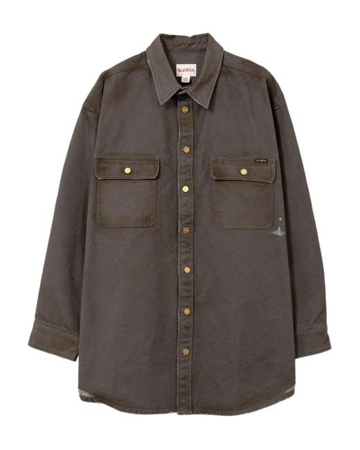 KAMIYA Brown Ripped-Detail Pocket Shirt for men