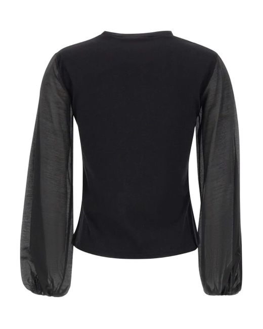 Kaos Black Balloon-Sleeve Cotton Blouse