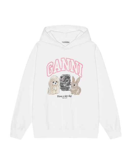 Ganni White Graphic-Print Hoodie