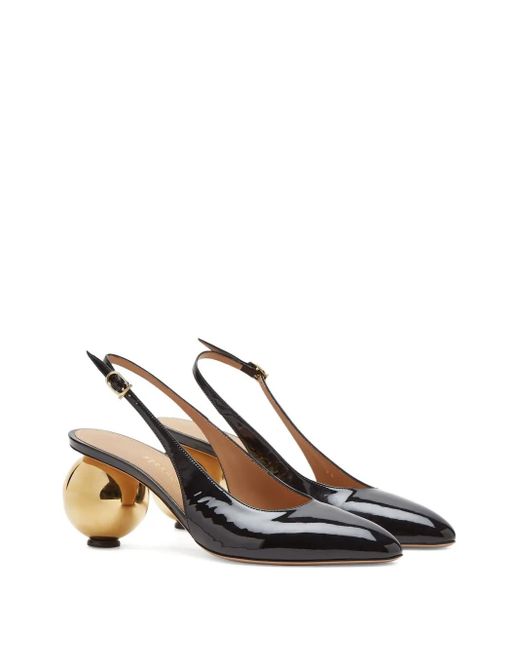 Ferragamo Black Tessie 70 Spherical Heel Leather Slingback Pumps