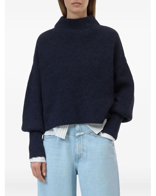 Closed Blue Cuffed-Sleeves Sweater