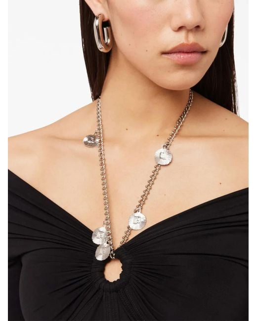 Rabanne Black Chain-Detail Draped Long Dress