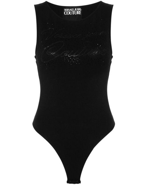 Body smanicato con logo in cristalli di Versace in Black