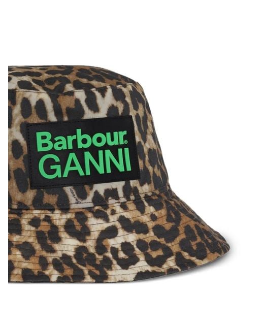 Ganni Green X Barbour Leopard-Print Logo-Patch Hat