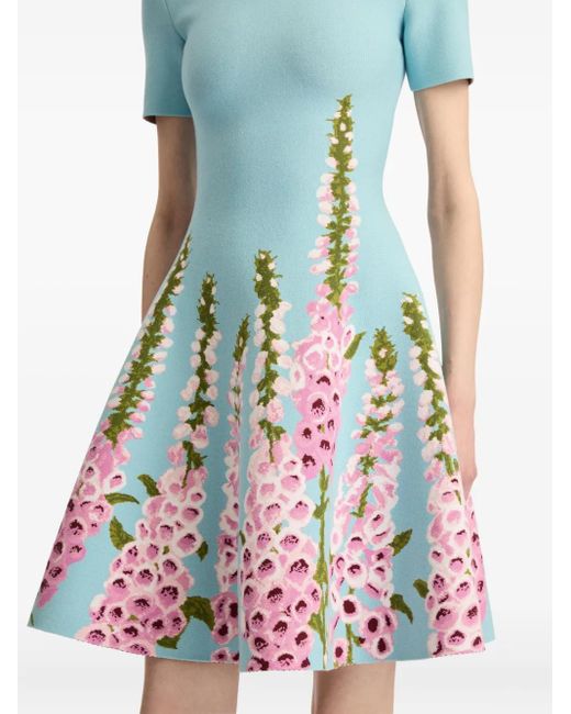 Oscar de la Renta Blue Foxglove Jacquard Dress