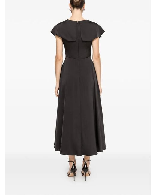Nissa Black Ruffled Belted Satin Dress