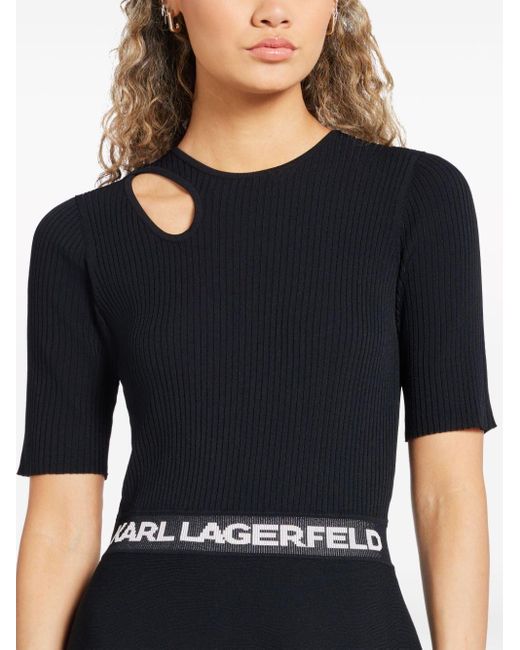 Karl Lagerfeld Black Cut-out Knitted Dress