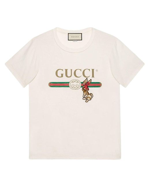 Camiseta con logo y detalle de conejo Gucci de hombre de color White