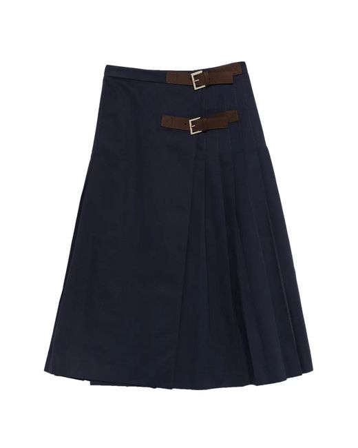 Semicouture Blue Buckle-Detail Pleated Skirt