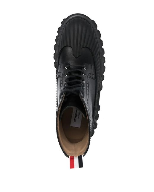 Thom Browne Black Chunky Leather Ankle Boots for men