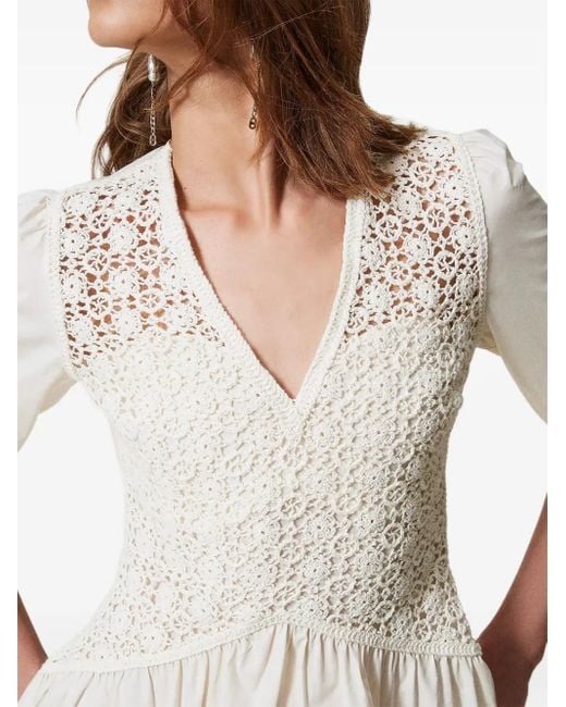 Twinset White Robe À Manches Bouffantes