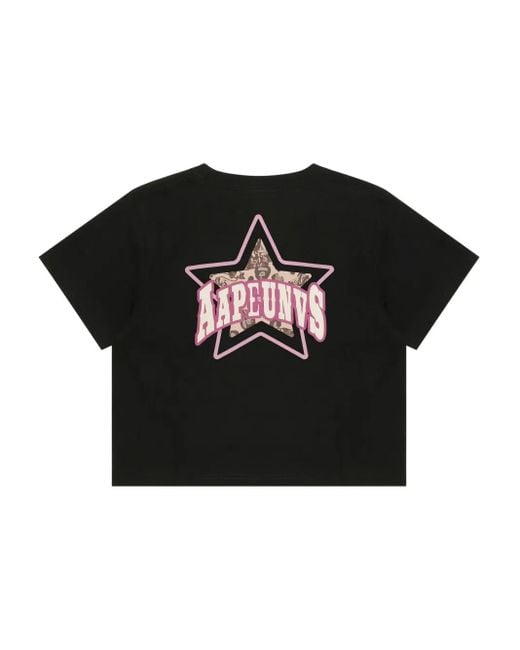 Aape By A Bathing Ape Women's Black Graphic Star-Detail T-Shirt