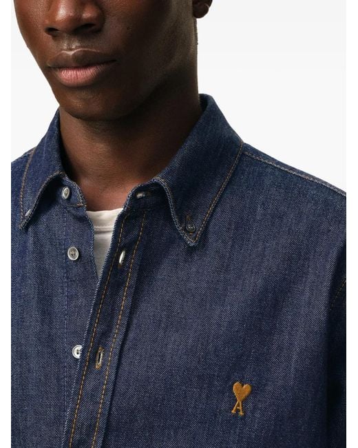 AMI Blue Ami De Coeur Embroidered Denim Shirt