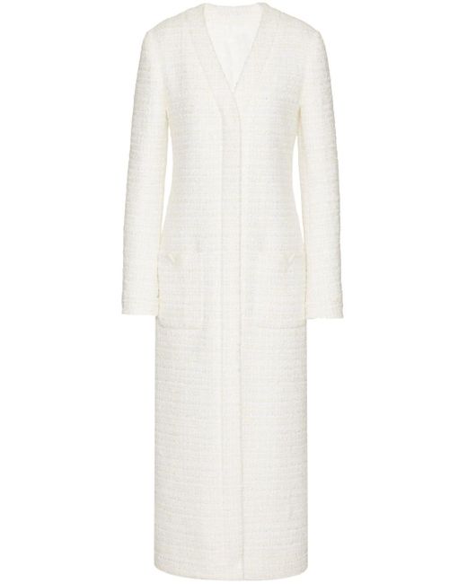 Valentino Garavani White V-detail Glaze Tweed Coat