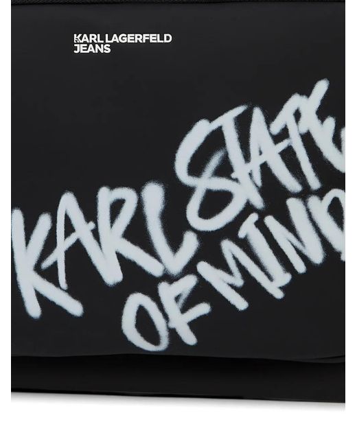 Karl Lagerfeld Black Slogan-Print Buckled Backpack for men