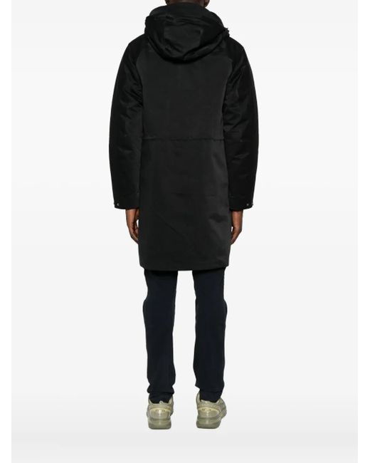C P Company Black Hooded Panelled Coat for men