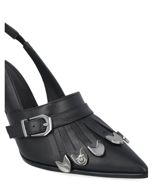 Pinko Black Buckled Fringed-Detail Pumps
