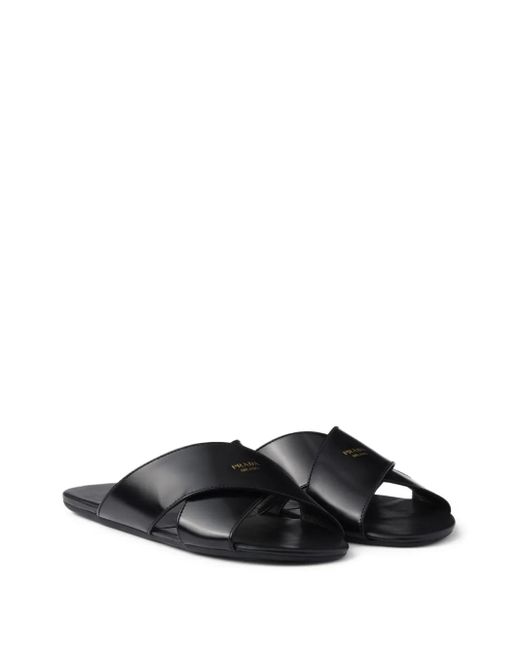 Prada Black Cross-Strap Sandals