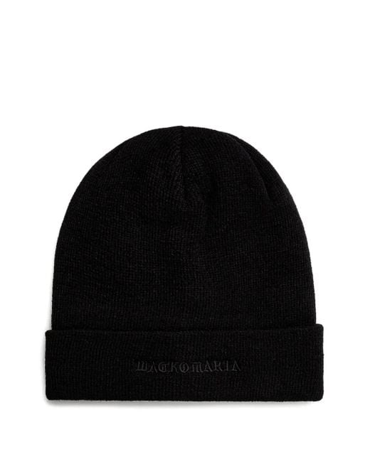 Wacko Maria Black Logo-Embroidered Beanie for men
