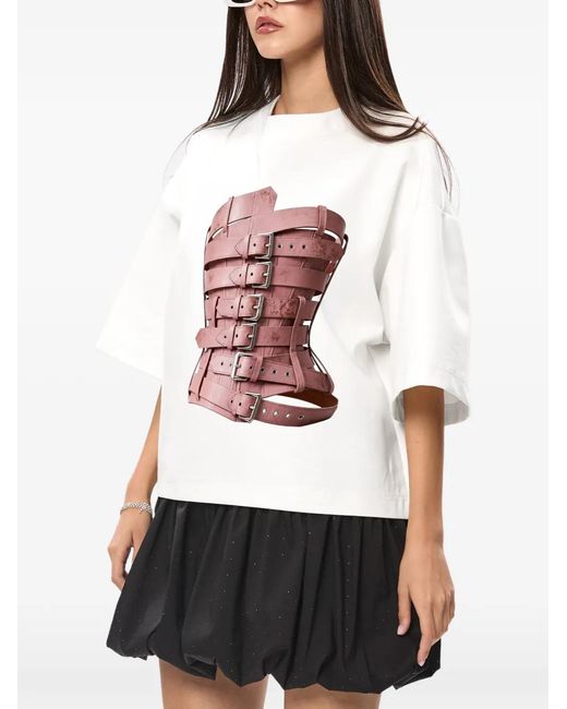 Hamza Pink Corset-Print Short-Sleeve T-Shirt