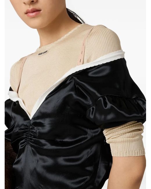 Miu Miu Black Robe Longue À Effet Satiné